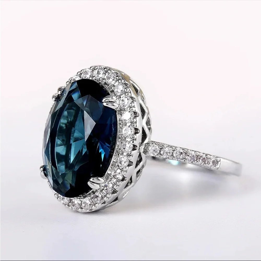 New 925 Silver Blue CZ Women Wedding Party Eternity Ring - Picture 4 of 6